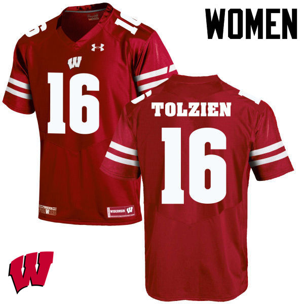Women Winsconsin Badgers #16 Scott Tolzien College Football Jerseys-Red - Click Image to Close